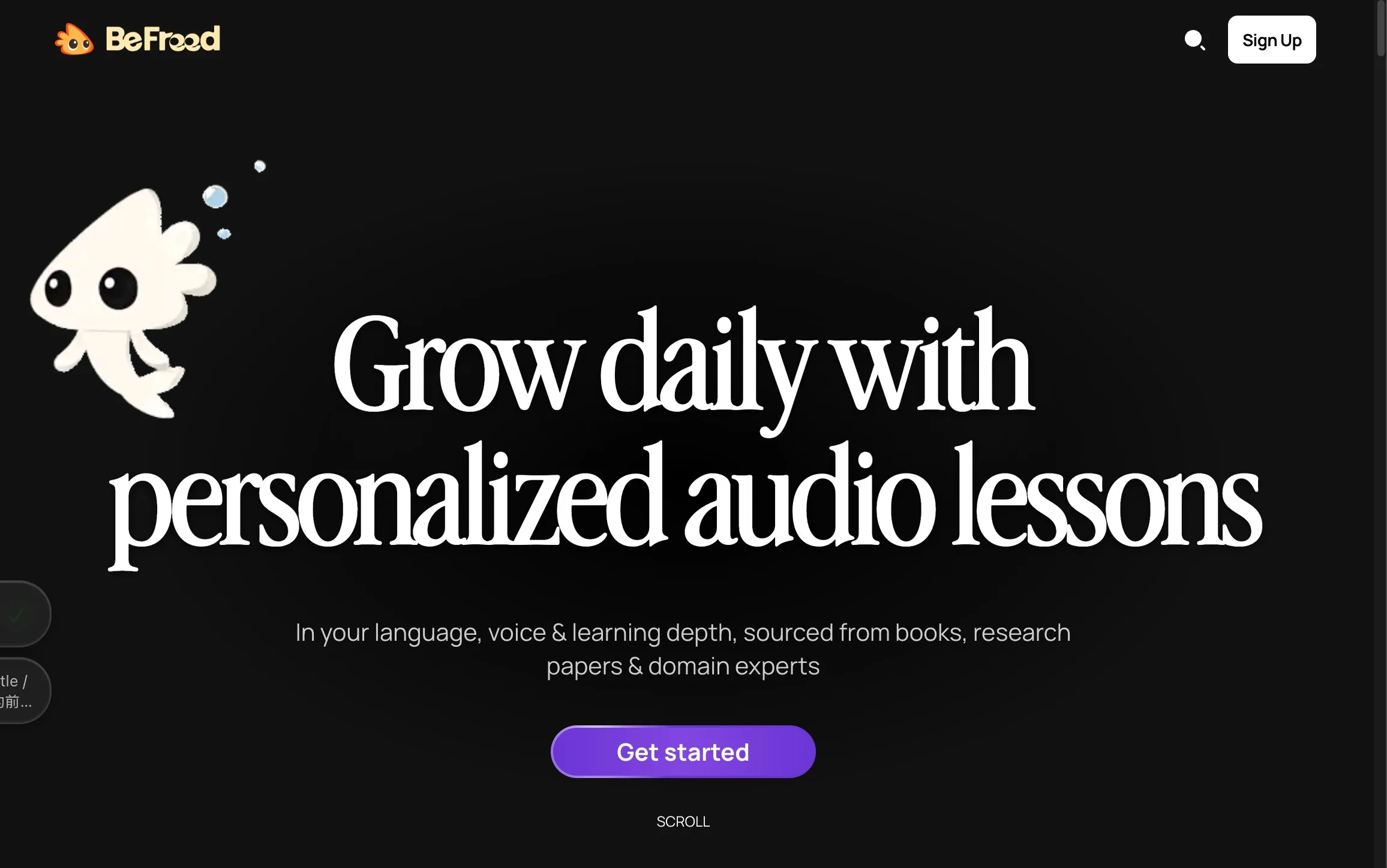 BeFreed homepage promoting personalized daily audio lessons drawn from books and research papers