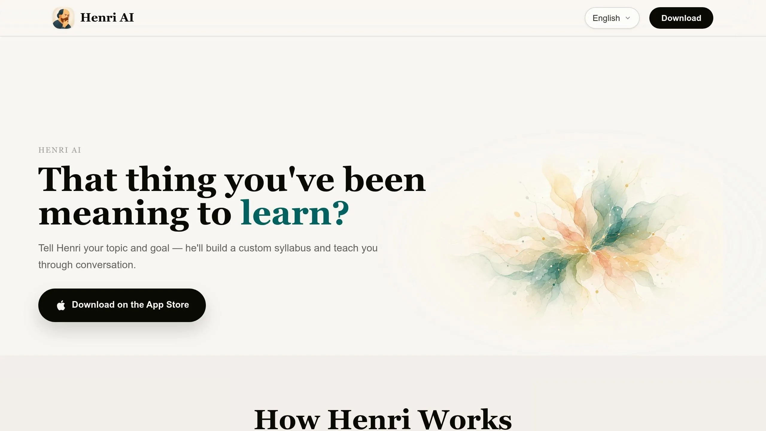 Henri AI homepage inviting learners to name a topic and goal for a custom syllabus