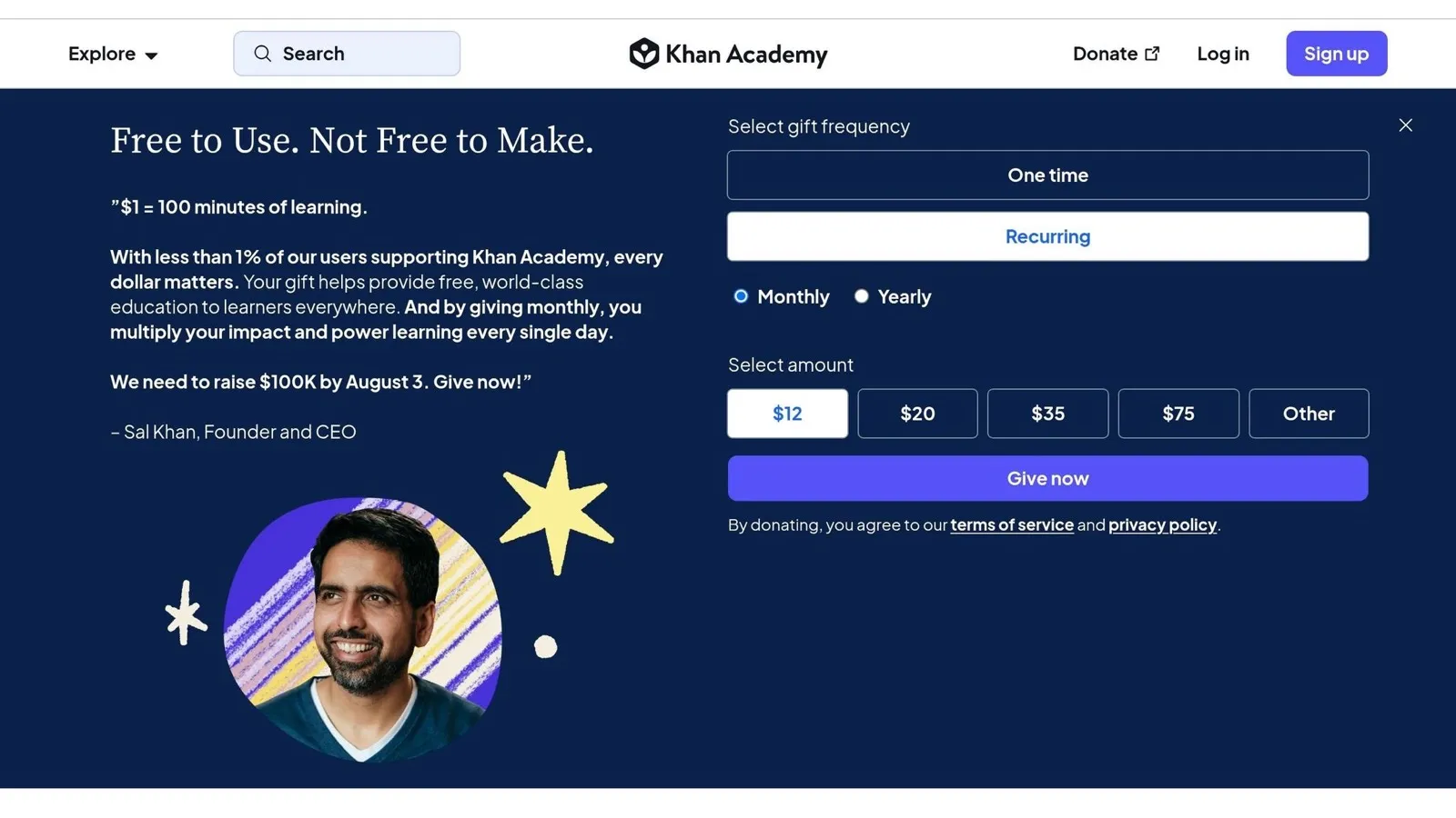 Khan Academy website screenshot