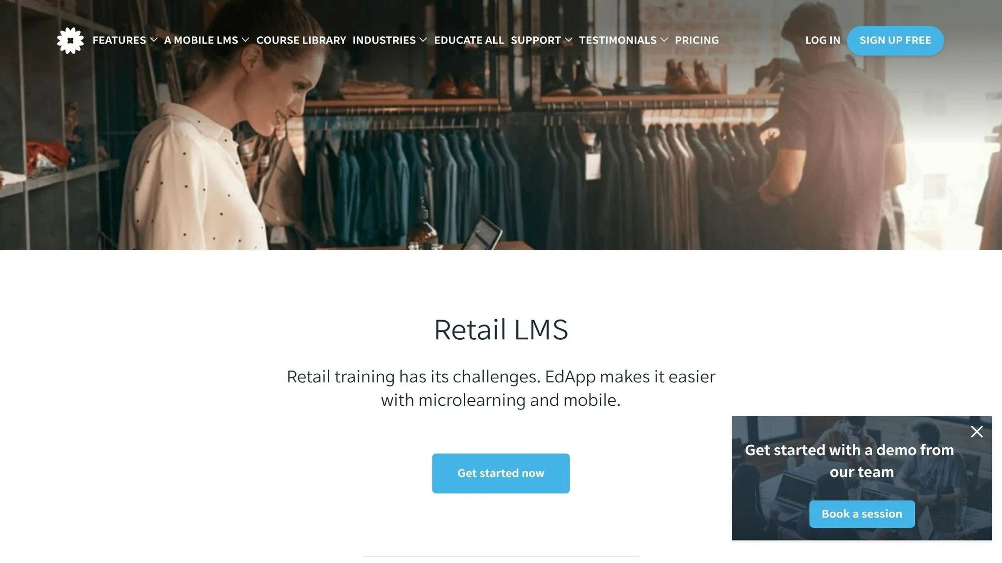 EdApp Retail LMS page describing mobile microlearning for retail training