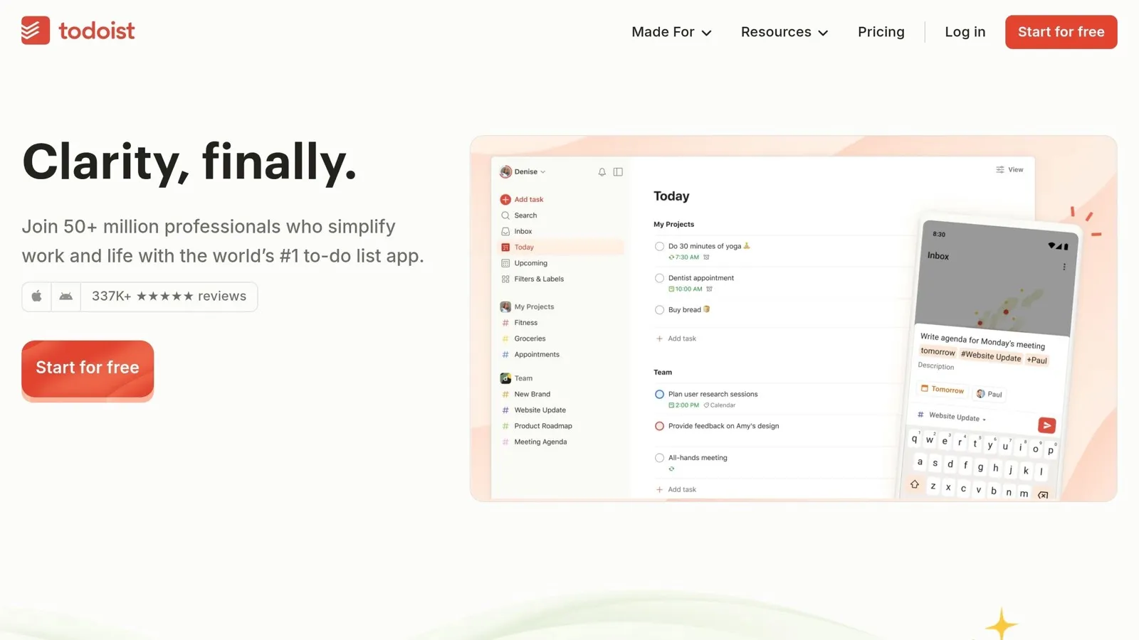 Todoist website screenshot