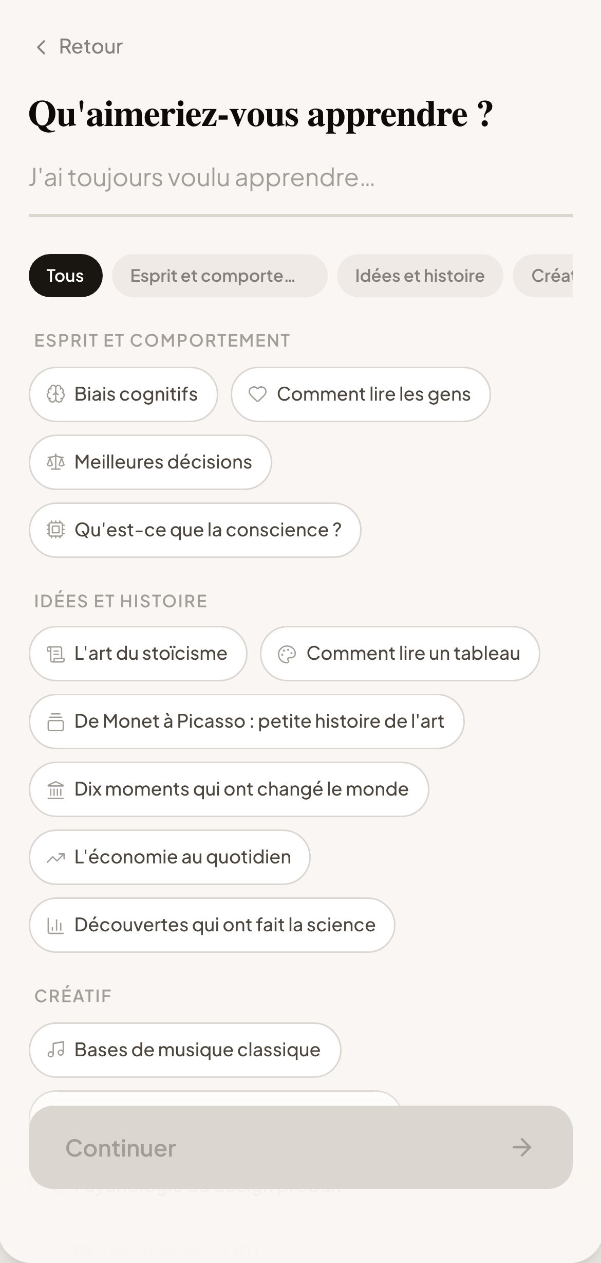 Henri topic selection